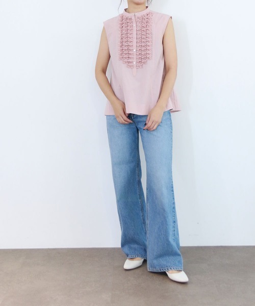 Marilyn Moon（マリリンムーン）の「modern tuck frill flare blouse（シャツ/ブラウス・レディース・ピンク/ホワイト/ブルー系その他/ライトブルー/ホワイト×ブルー・FREE）」の5枚目の写真