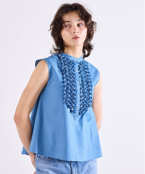 Marilyn Moon（マリリンムーン）の「modern tuck frill flare blouse（シャツ/ブラウス・レディース・ピンク/ホワイト/ブルー系その他/ライトブルー/ホワイト×ブルー・FREE）」の10枚目の写真