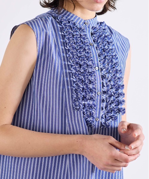 Marilyn Moon（マリリンムーン）の「modern tuck frill flare blouse（シャツ/ブラウス・レディース・ピンク/ホワイト/ブルー系その他/ライトブルー/ホワイト×ブルー・FREE）」の9枚目の写真