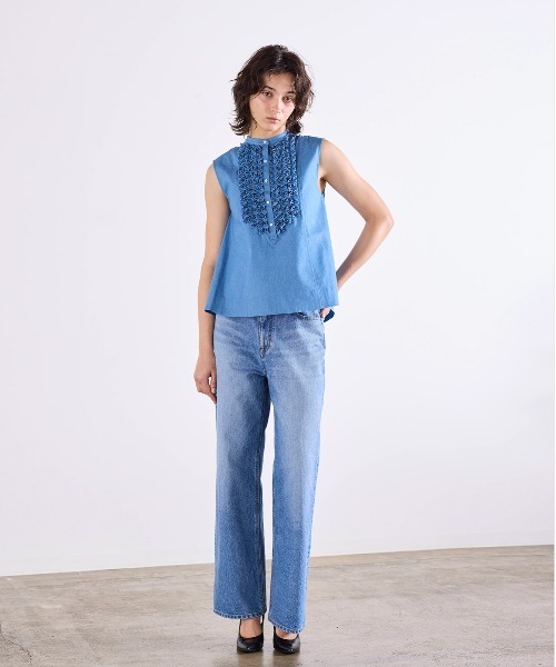 Marilyn Moon（マリリンムーン）の「modern tuck frill flare blouse（シャツ/ブラウス・レディース・ピンク/ホワイト/ブルー系その他/ライトブルー/ホワイト×ブルー・FREE）」の12枚目の写真