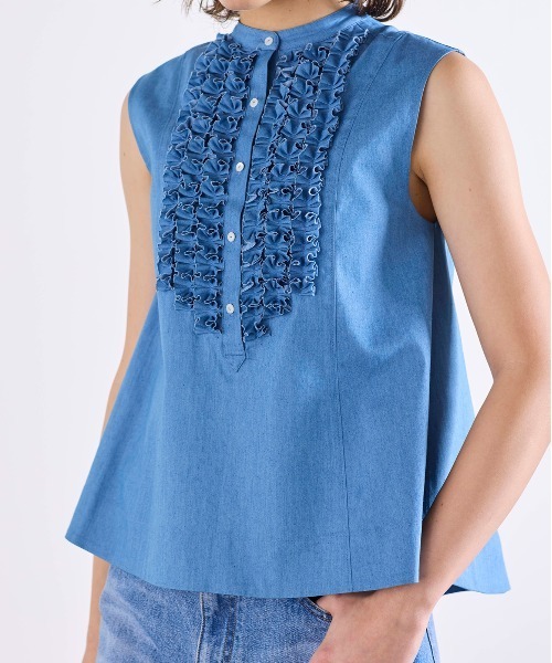 Marilyn Moon（マリリンムーン）の「modern tuck frill flare blouse（シャツ/ブラウス・レディース・ピンク/ホワイト/ブルー系その他/ライトブルー/ホワイト×ブルー・FREE）」の13枚目の写真