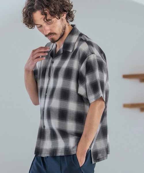 Magine（マージン）の「mhs2600-Open Collar Short Sleeve Check Shirt オープンカラーシャツ(MGN-261-036)（シャツ/ブラウス・メンズ・ブラック/ブルー/ホワイト・46/44/48）」の2枚目の写真