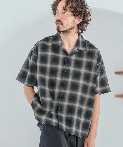 Magine（マージン）の「mhs2600-Open Collar Short Sleeve Check Shirt オープンカラーシャツ(MGN-261-036)（シャツ/ブラウス・メンズ・ブラック/ブルー/ホワイト・46/44/48）」の3枚目の写真