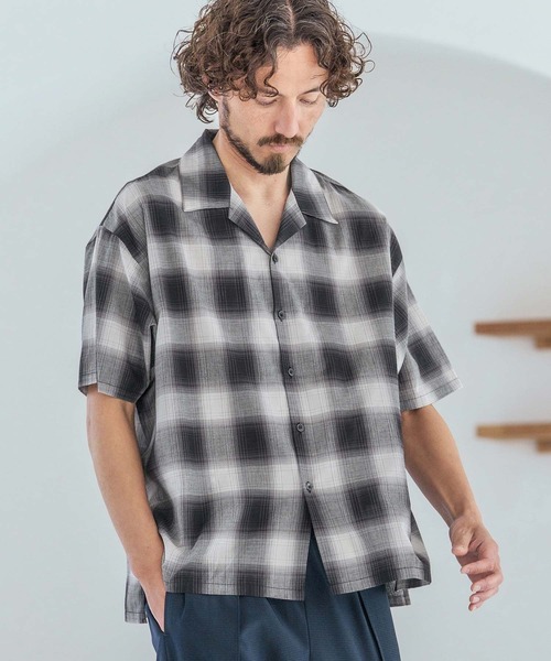 Magine（マージン）の「mhs2600-Open Collar Short Sleeve Check Shirt オープンカラーシャツ(MGN-261-036)（シャツ/ブラウス・メンズ・ブラック/ブルー/ホワイト・46/44/48）」の8枚目の写真