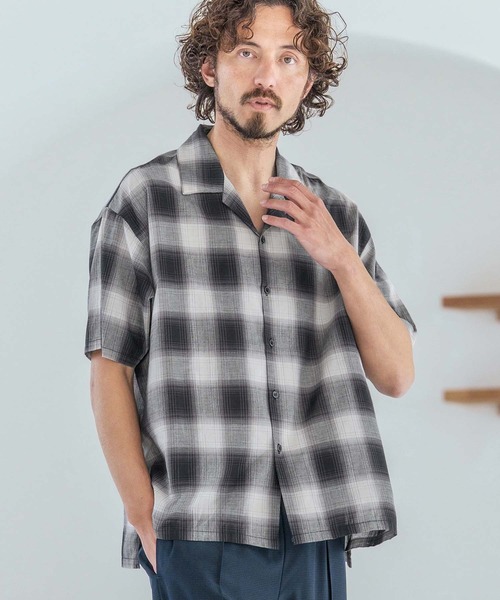 Magine（マージン）の「mhs2600-Open Collar Short Sleeve Check Shirt オープンカラーシャツ(MGN-261-036)（シャツ/ブラウス・メンズ・ブラック/ブルー/ホワイト・46/44/48）」の9枚目の写真