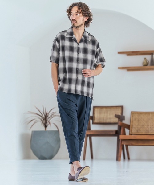 Magine（マージン）の「mhs2600-Open Collar Short Sleeve Check Shirt オープンカラーシャツ(MGN-261-036)（シャツ/ブラウス・メンズ・ブラック/ブルー/ホワイト・46/44/48）」の10枚目の写真