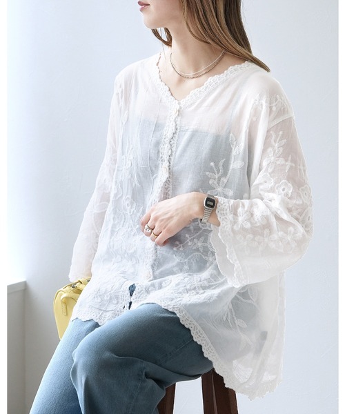 reca(レカ)の「レースシアーカーディガン(カーディガン/ボレロ・レディース・ブラック/ホワイト・M)」の2枚目の写真