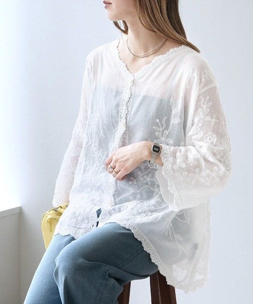 reca(レカ)の「レースシアーカーディガン(カーディガン/ボレロ・レディース・ブラック/ホワイト・M)」の3枚目の写真