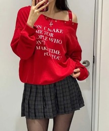 ワンショルダーアイレットスウェットトップス