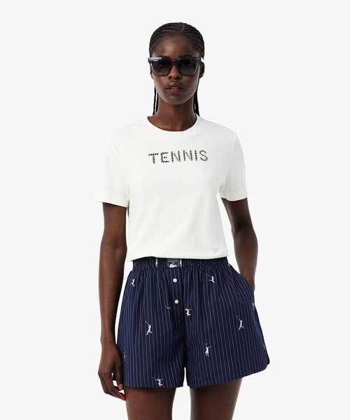 LACOSTE（ラコステ）の「カットワークテニス刺繍Tシャツ（Tシャツ/カットソー・レディース・オフホワイト・36/38）」の2枚目の写真