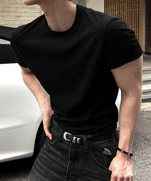 COSYHARU(コシハル)の「クロップマッスルフィット半袖Tシャツ(Tシャツ/カットソー・メンズ・ブラック系2/グレー系1/ブラック系1/ホワイト系2/グレー系2/ホワイト系1・FREE/MEDIUM/LARGE)」の18枚目の写真