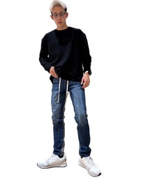COOK JEANS（クックジーンズ）の「SUNデニムスウェット切替パンツ（デニムパンツ）」