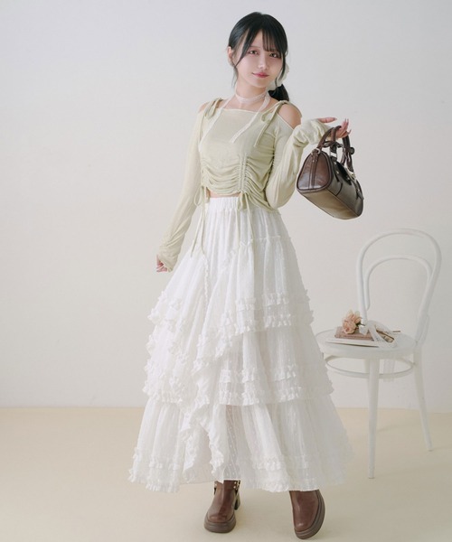 DearMyLoveRose(ディアマイラブローズ)の「シアードットアシメフリルロングスカート【大きいサイズ有り】(スカート・レディース・ホワイト/ブラック・LL~3L/M-L)」の3枚目の写真