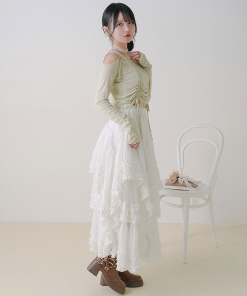 DearMyLoveRose(ディアマイラブローズ)の「シアードットアシメフリルロングスカート【大きいサイズ有り】(スカート・レディース・ホワイト/ブラック・LL~3L/M-L)」の5枚目の写真