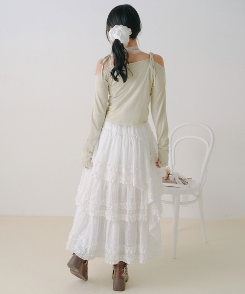 DearMyLoveRose(ディアマイラブローズ)の「シアードットアシメフリルロングスカート【大きいサイズ有り】(スカート・レディース・ホワイト/ブラック・LL~3L/M-L)」の6枚目の写真