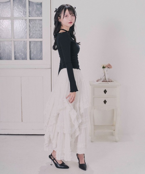 DearMyLoveRose(ディアマイラブローズ)の「シアードットアシメフリルロングスカート【大きいサイズ有り】(スカート・レディース・ホワイト/ブラック・LL~3L/M-L)」の10枚目の写真