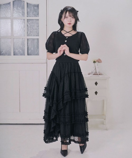 DearMyLoveRose(ディアマイラブローズ)の「シアードットアシメフリルロングスカート【大きいサイズ有り】(スカート・レディース・ホワイト/ブラック・LL~3L/M-L)」の11枚目の写真