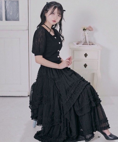 DearMyLoveRose(ディアマイラブローズ)の「シアードットアシメフリルロングスカート【大きいサイズ有り】(スカート・レディース・ホワイト/ブラック・LL~3L/M-L)」の12枚目の写真