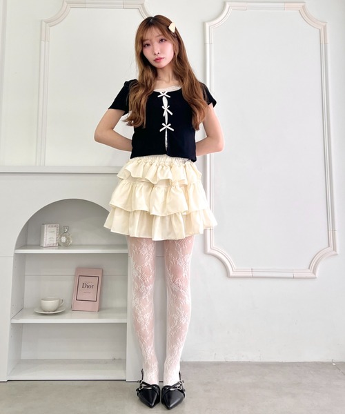 Loueme(ルエム)の「【チェック&無地】ティアードフリルミニスカート(スカート・レディース・ネイビー/ベージュ/ホワイト/アイボリー/ブラック/サックスブルー/ブラック系その他2/ブラック系その他・FREE)」の20枚目の写真