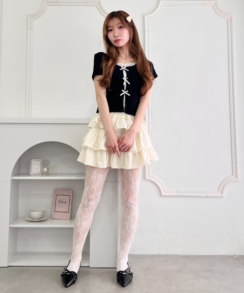 Loueme(ルエム)の「【チェック&無地】ティアードフリルミニスカート(スカート・レディース・ネイビー/ベージュ/ホワイト/アイボリー/ブラック/サックスブルー/ブラック系その他2/ブラック系その他・FREE)」の21枚目の写真