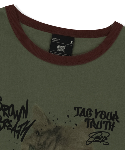 BROWNBREATH（ブラウンブレス）の「W KITTY RINGER TEE - KHAKI（Tシャツ/カットソー・レディース・その他・SMALL/MEDIUM）」の3枚目の写真