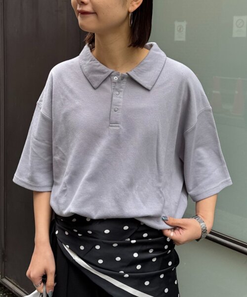 CIAOPANIC TYPY(チャオパニックティピー)の「冷感プリントワッフルポロシャツ(ポロシャツ・レディース・ネイビー/アイボリー/グレー・MEDIUM/LARGE)」の2枚目の写真