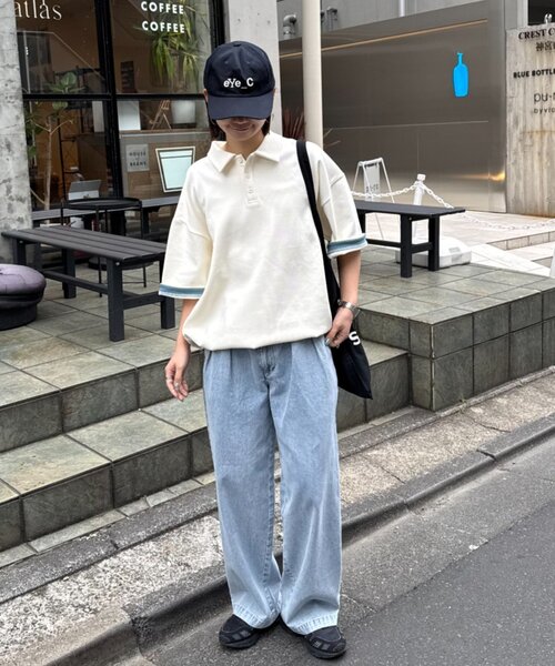 CIAOPANIC TYPY(チャオパニックティピー)の「冷感プリントワッフルポロシャツ(ポロシャツ・レディース・ネイビー/アイボリー/グレー・MEDIUM/LARGE)」の4枚目の写真