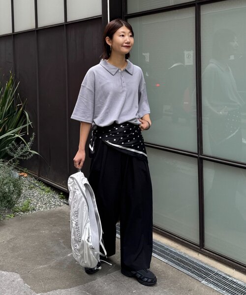 CIAOPANIC TYPY(チャオパニックティピー)の「冷感プリントワッフルポロシャツ(ポロシャツ・レディース・ネイビー/アイボリー/グレー・MEDIUM/LARGE)」の5枚目の写真