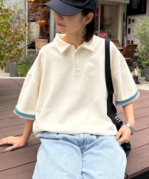 CIAOPANIC TYPY(チャオパニックティピー)の「冷感プリントワッフルポロシャツ(ポロシャツ・レディース・ネイビー/アイボリー/グレー・MEDIUM/LARGE)」の7枚目の写真