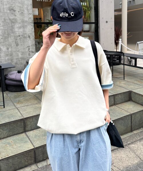 CIAOPANIC TYPY(チャオパニックティピー)の「冷感プリントワッフルポロシャツ(ポロシャツ・レディース・ネイビー/アイボリー/グレー・MEDIUM/LARGE)」の8枚目の写真