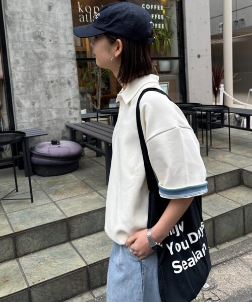 CIAOPANIC TYPY(チャオパニックティピー)の「冷感プリントワッフルポロシャツ(ポロシャツ・レディース・ネイビー/アイボリー/グレー・MEDIUM/LARGE)」の9枚目の写真