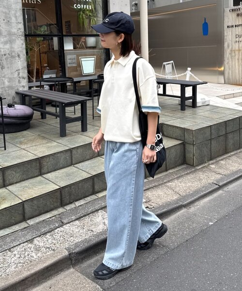 CIAOPANIC TYPY(チャオパニックティピー)の「冷感プリントワッフルポロシャツ(ポロシャツ・レディース・ネイビー/アイボリー/グレー・MEDIUM/LARGE)」の11枚目の写真