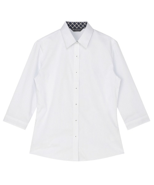 TOKYO SHIRTS(トウキョウシャツ)の「【透け防止】 形態安定ノンアイロン レギュラー 7分袖ビジネスワイシャツ(ビジネスシャツ・レディース・ブルー・S/M/L/LL/XL)」の1枚目の写真