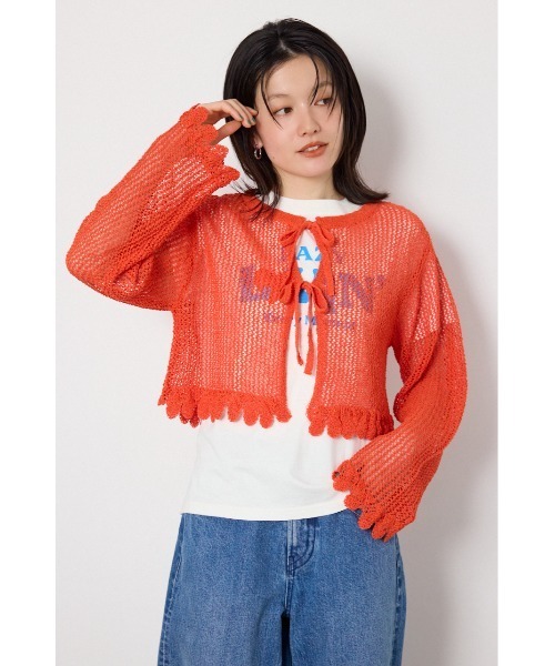 RODEO CROWNS WIDE BOWL(ロデオクラウンズワイドボウル)の「メッシュ柄リボンボレロ(カーディガン/ボレロ・レディース・オフホワイト/チャコールグレー/レッド・FREE)」の16枚目の写真