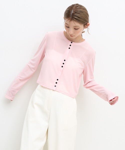 select MOCA（セレクトモカ）の「ボタンデザインシアーコンパクトカーディガン（カーディガン/ボレロ・レディース・ピンク/イエロー/グレイッシュブルー/ブラック・FREE）」の11枚目の写真
