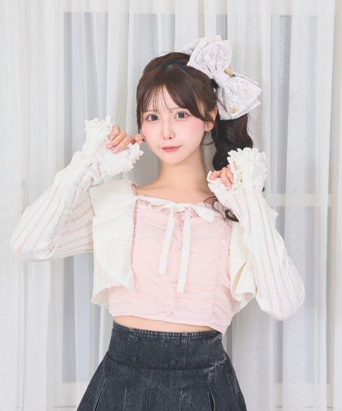 LAFARY(ラファリー)の「フリルニットカーディガン(カーディガン/ボレロ・レディース・ホワイト/ブラック/アイボリー・FREE)」の2枚目の写真