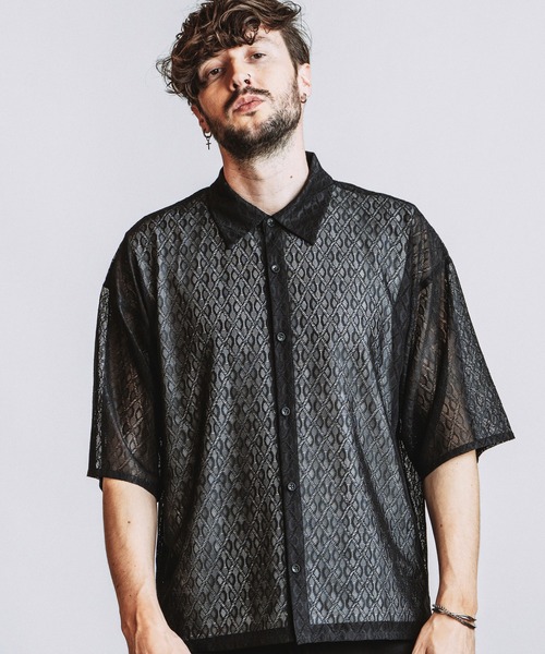 NO ID.(ノーアイディ)の「【NO ID.】Diamond Sheer BIG Shirt / ダイヤ シアー ビッグ シャツ(シャツ/ブラウス・メンズ・ブラック/ホワイト・ONE SIZE)」の2枚目の写真