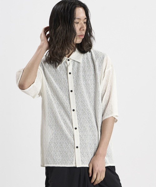 NO ID.(ノーアイディ)の「【NO ID.】Diamond Sheer BIG Shirt / ダイヤ シアー ビッグ シャツ(シャツ/ブラウス・メンズ・ブラック/ホワイト・ONE SIZE)」の18枚目の写真