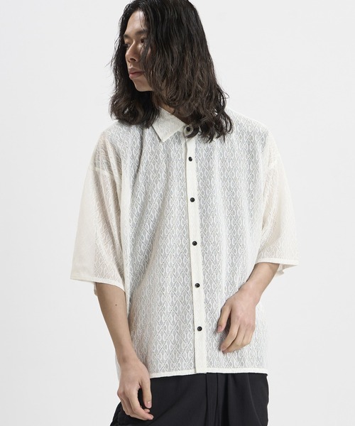 NO ID.(ノーアイディ)の「【NO ID.】Diamond Sheer BIG Shirt / ダイヤ シアー ビッグ シャツ(シャツ/ブラウス・メンズ・ブラック/ホワイト・ONE SIZE)」の20枚目の写真