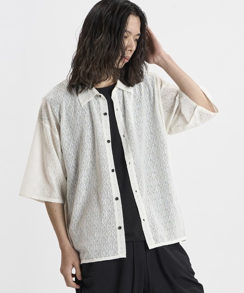 NO ID.(ノーアイディ)の「【NO ID.】Diamond Sheer BIG Shirt / ダイヤ シアー ビッグ シャツ(シャツ/ブラウス・メンズ・ブラック/ホワイト・ONE SIZE)」の12枚目の写真