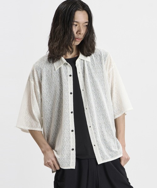 NO ID.(ノーアイディ)の「【NO ID.】Diamond Sheer BIG Shirt / ダイヤ シアー ビッグ シャツ(シャツ/ブラウス・メンズ・ブラック/ホワイト・ONE SIZE)」の13枚目の写真