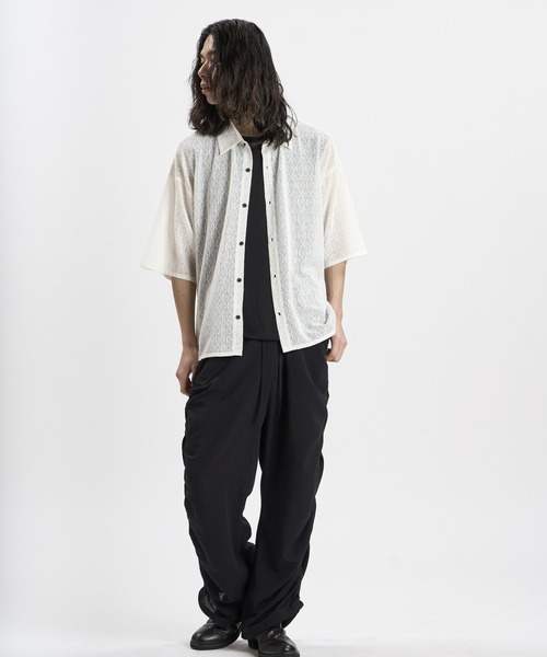 NO ID.(ノーアイディ)の「【NO ID.】Diamond Sheer BIG Shirt / ダイヤ シアー ビッグ シャツ(シャツ/ブラウス・メンズ・ブラック/ホワイト・ONE SIZE)」の14枚目の写真