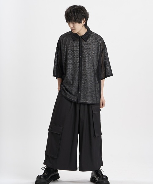 NO ID.(ノーアイディ)の「【NO ID.】Diamond Sheer BIG Shirt / ダイヤ シアー ビッグ シャツ(シャツ/ブラウス・メンズ・ブラック/ホワイト・ONE SIZE)」の15枚目の写真