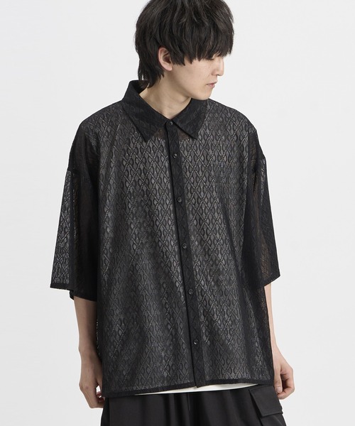 NO ID.(ノーアイディ)の「【NO ID.】Diamond Sheer BIG Shirt / ダイヤ シアー ビッグ シャツ(シャツ/ブラウス・メンズ・ブラック/ホワイト・ONE SIZE)」の16枚目の写真