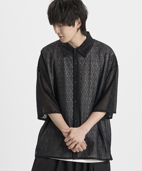 NO ID.(ノーアイディ)の「【NO ID.】Diamond Sheer BIG Shirt / ダイヤ シアー ビッグ シャツ(シャツ/ブラウス・メンズ・ブラック/ホワイト・ONE SIZE)」の17枚目の写真