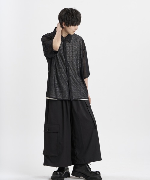 NO ID.(ノーアイディ)の「【NO ID.】Diamond Sheer BIG Shirt / ダイヤ シアー ビッグ シャツ(シャツ/ブラウス・メンズ・ブラック/ホワイト・ONE SIZE)」の6枚目の写真