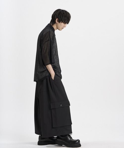 NO ID.(ノーアイディ)の「【NO ID.】Diamond Sheer BIG Shirt / ダイヤ シアー ビッグ シャツ(シャツ/ブラウス・メンズ・ブラック/ホワイト・ONE SIZE)」の7枚目の写真
