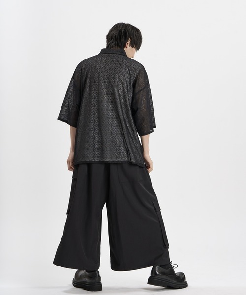 NO ID.(ノーアイディ)の「【NO ID.】Diamond Sheer BIG Shirt / ダイヤ シアー ビッグ シャツ(シャツ/ブラウス・メンズ・ブラック/ホワイト・ONE SIZE)」の8枚目の写真