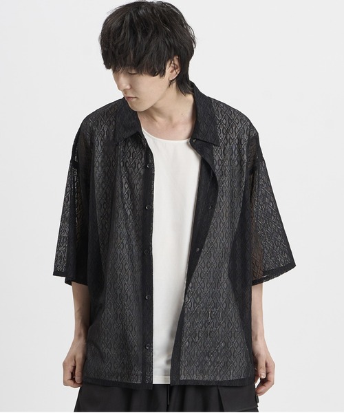 NO ID.(ノーアイディ)の「【NO ID.】Diamond Sheer BIG Shirt / ダイヤ シアー ビッグ シャツ(シャツ/ブラウス・メンズ・ブラック/ホワイト・ONE SIZE)」の9枚目の写真