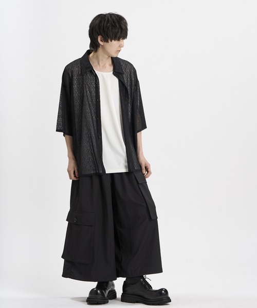 NO ID.(ノーアイディ)の「【NO ID.】Diamond Sheer BIG Shirt / ダイヤ シアー ビッグ シャツ(シャツ/ブラウス・メンズ・ブラック/ホワイト・ONE SIZE)」の10枚目の写真